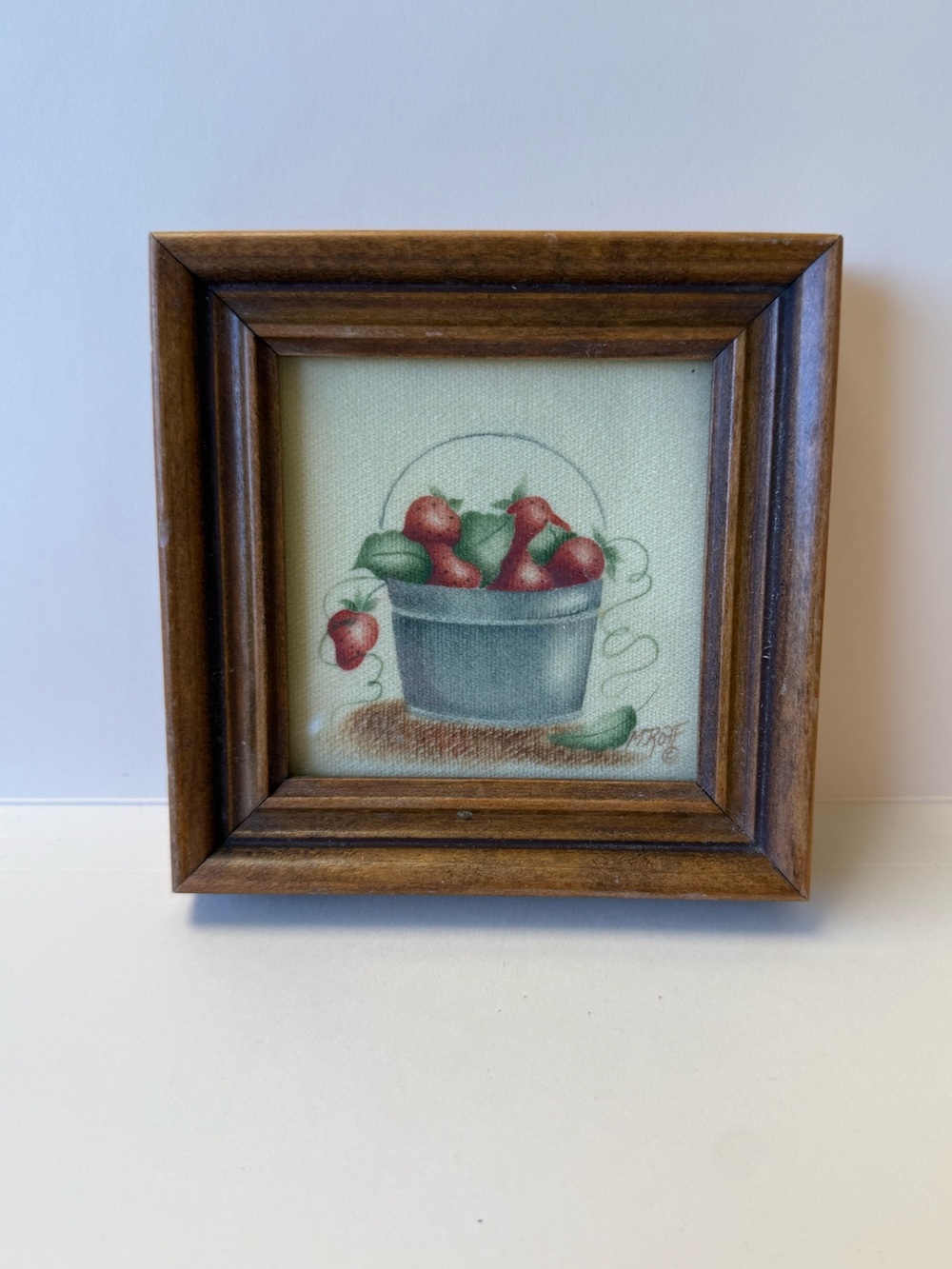 Vintage Mary Roff Miniature Strawberry Theorem Painting Signed And Framed.